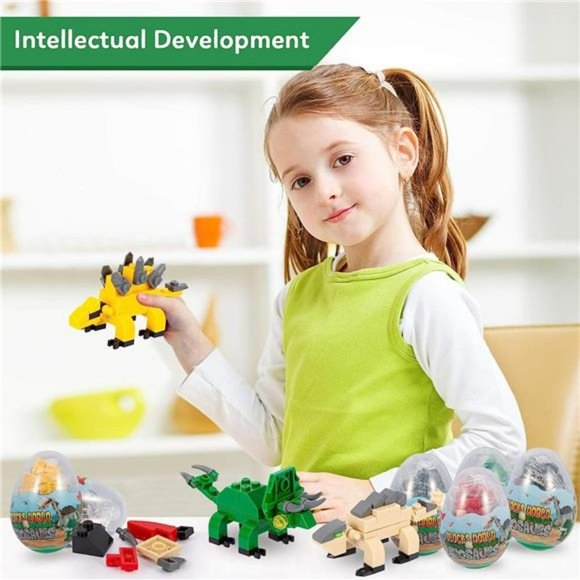 12pcs Easter Egg Prefilled w/ Dinosaur Building Blocks for Easter Basket Stuffer - Picture 4 of 6